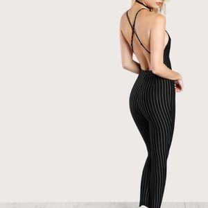 Fashion Nova Pinstripe Crossback Jumpsuit